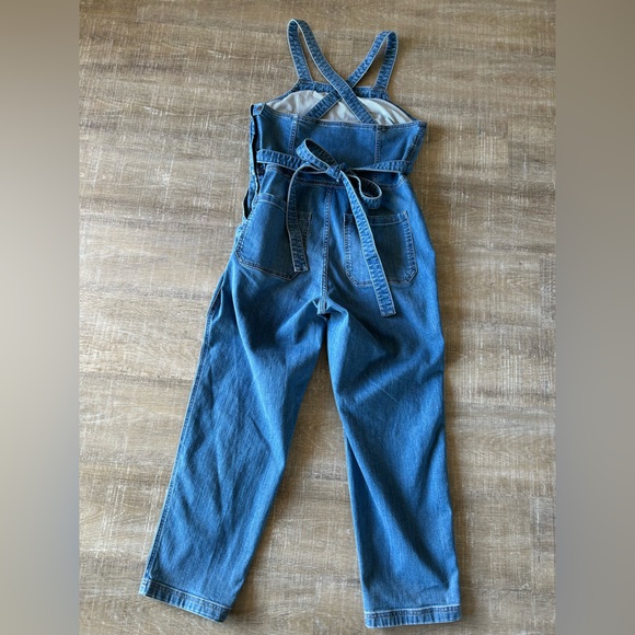 Duluth Trading Overalls Womens 6 blue denim Gardening Bibs Stretch Work Tie EUC - Picture 7 of 14